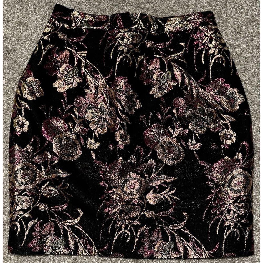 Vintage Ellen D. Skirt Size 7/8 Juniors Metallic Brocade Floral Mini Gold Club